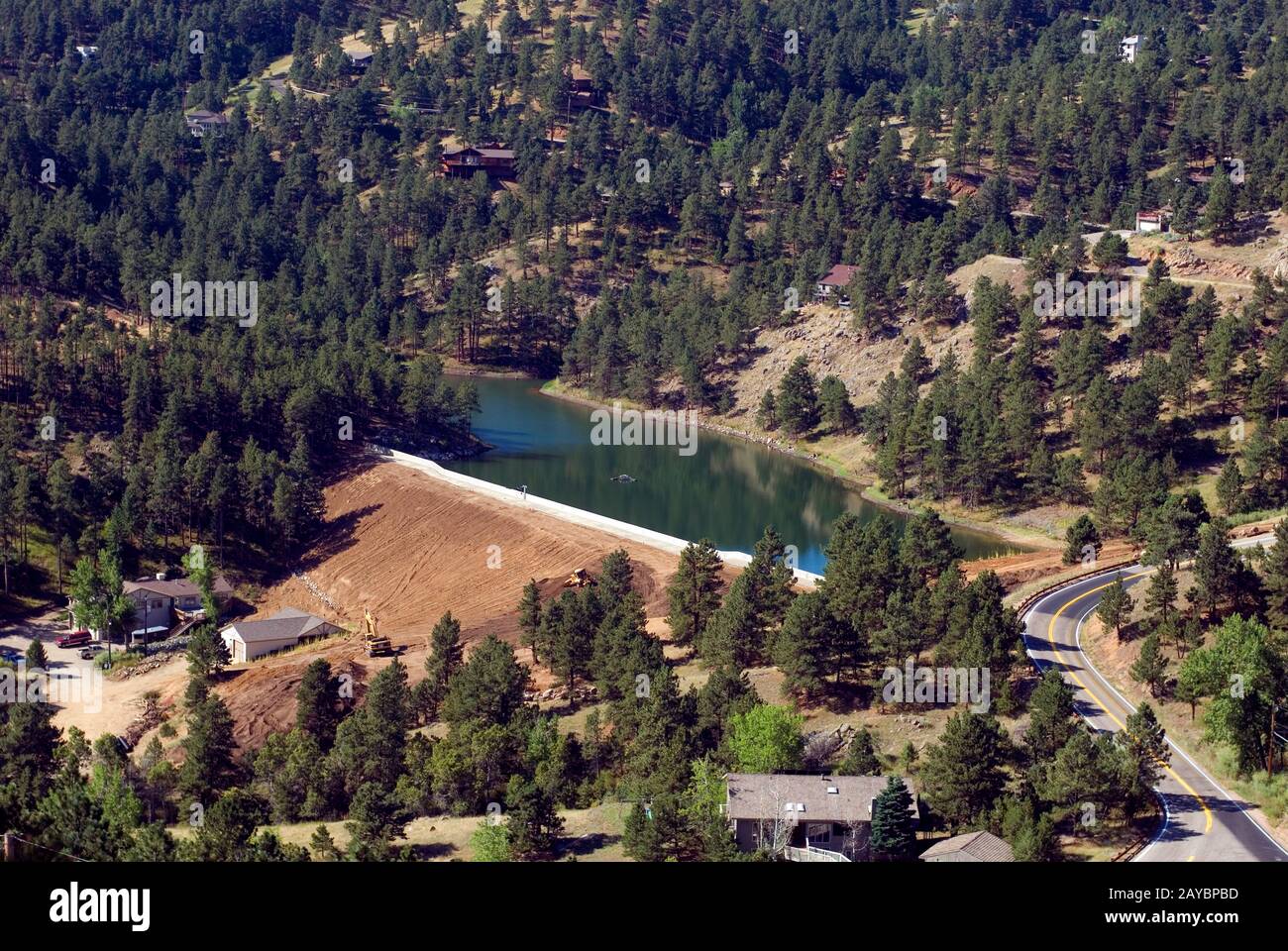 This reservoir serves Pine Brook Hills, a small mountain community west of Boulder with 400 homes. Water first poured into the reservoir in 2006. Stock Photo