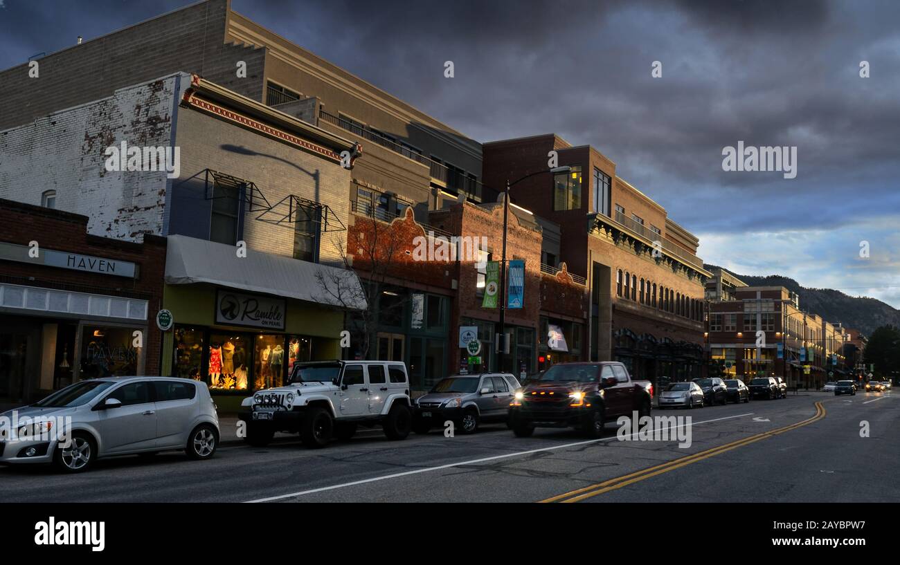 Businesses on East Pearl Street near Pearl Street Mall, Boulder as the