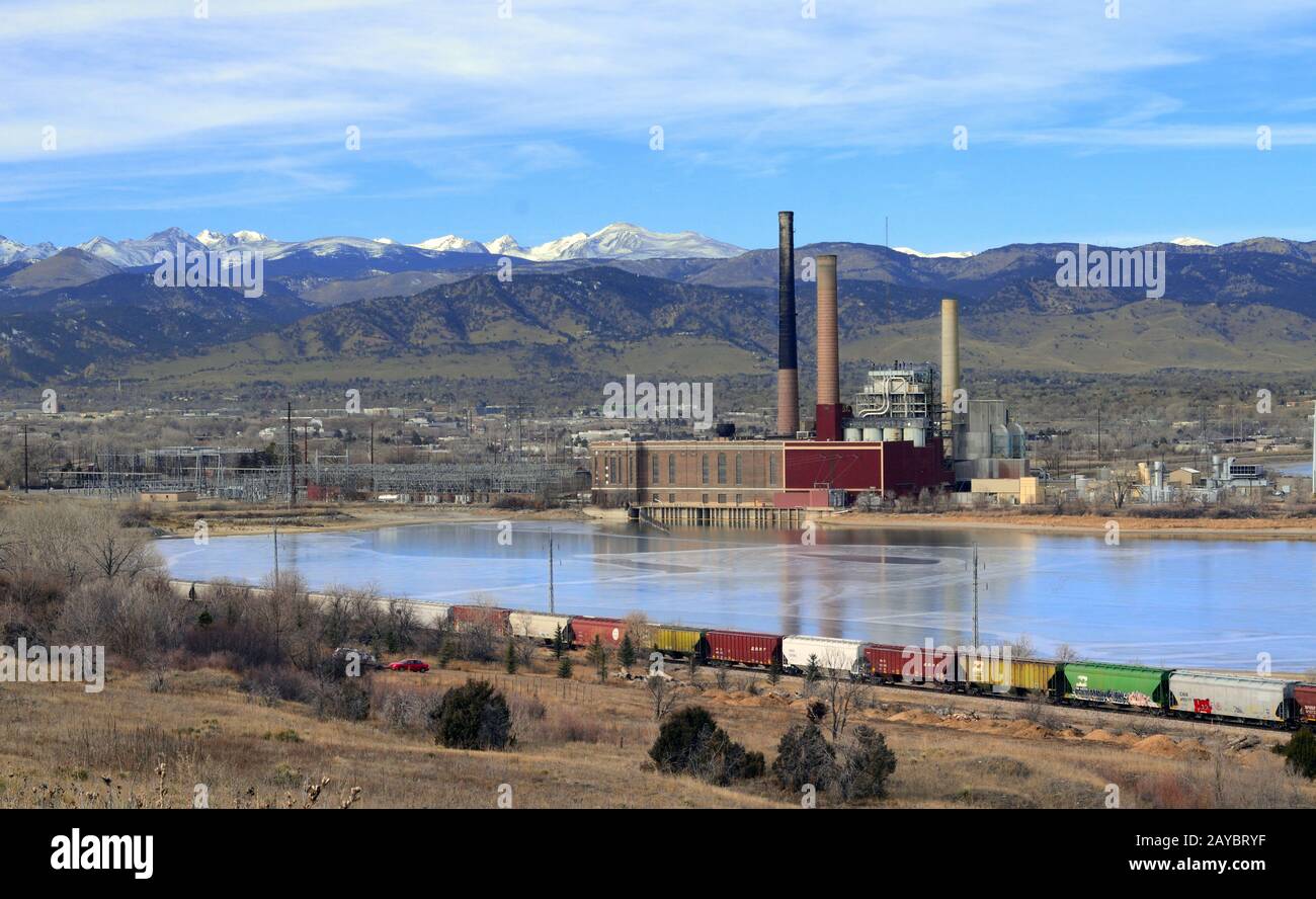the Valmont Power Plant in east Boulder, Colorado, was one of the last coal-fired power plants operating in the western United States. Stock Photo