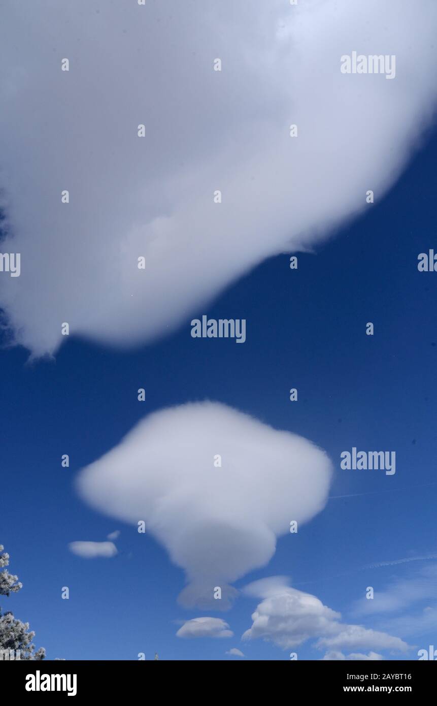 Lenticular clouds over the Rocky Mountains near Boulder, Colorado. Stock Photo