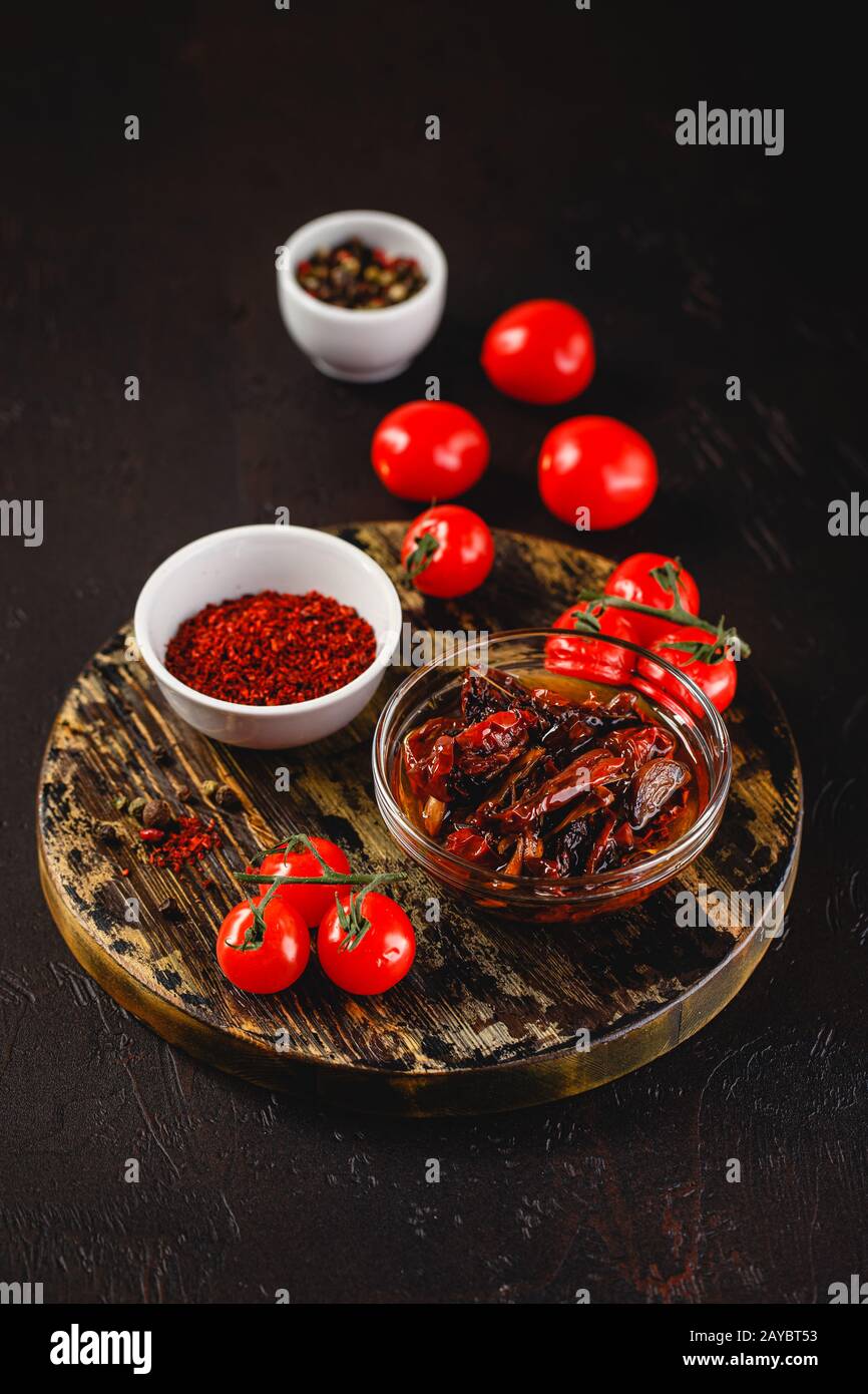 Set of tomato, raw and dried Stock Photo