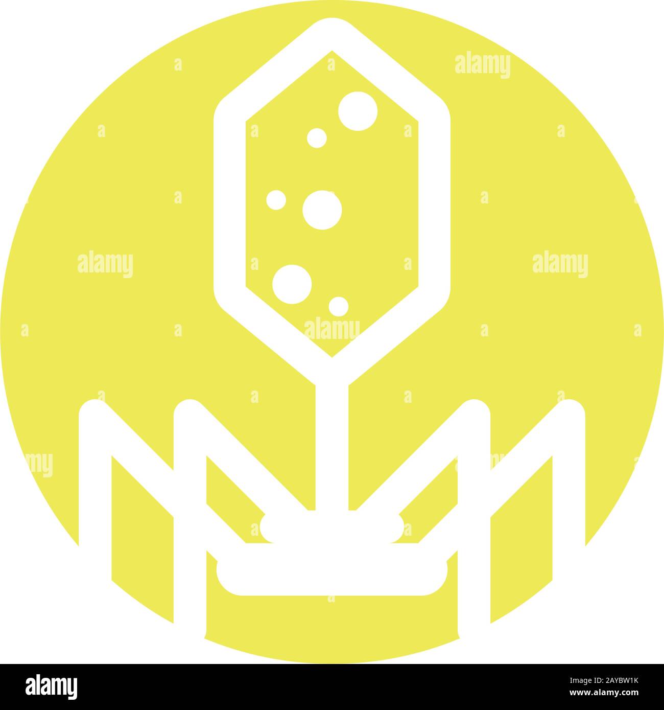 bacteriophage over yellow circle and white background, block style icon, vector illustration Stock Vector