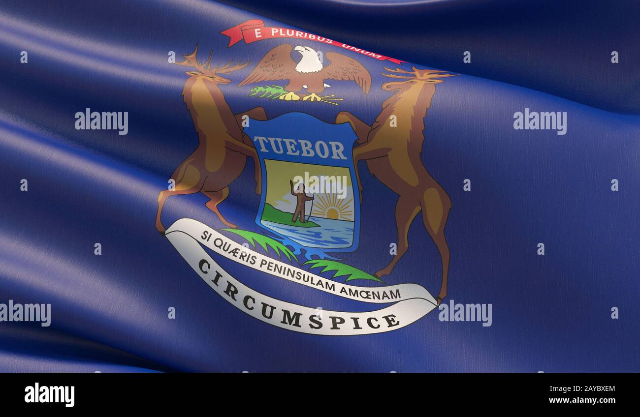 High resolution close-up Flag of Michigan - United States of America states flags collection. 3D illustration. Stock Photo