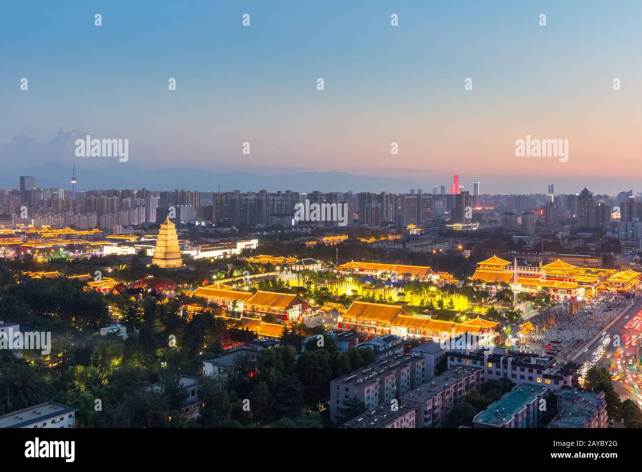 beautiful xian nightfall cityscape Stock Photo