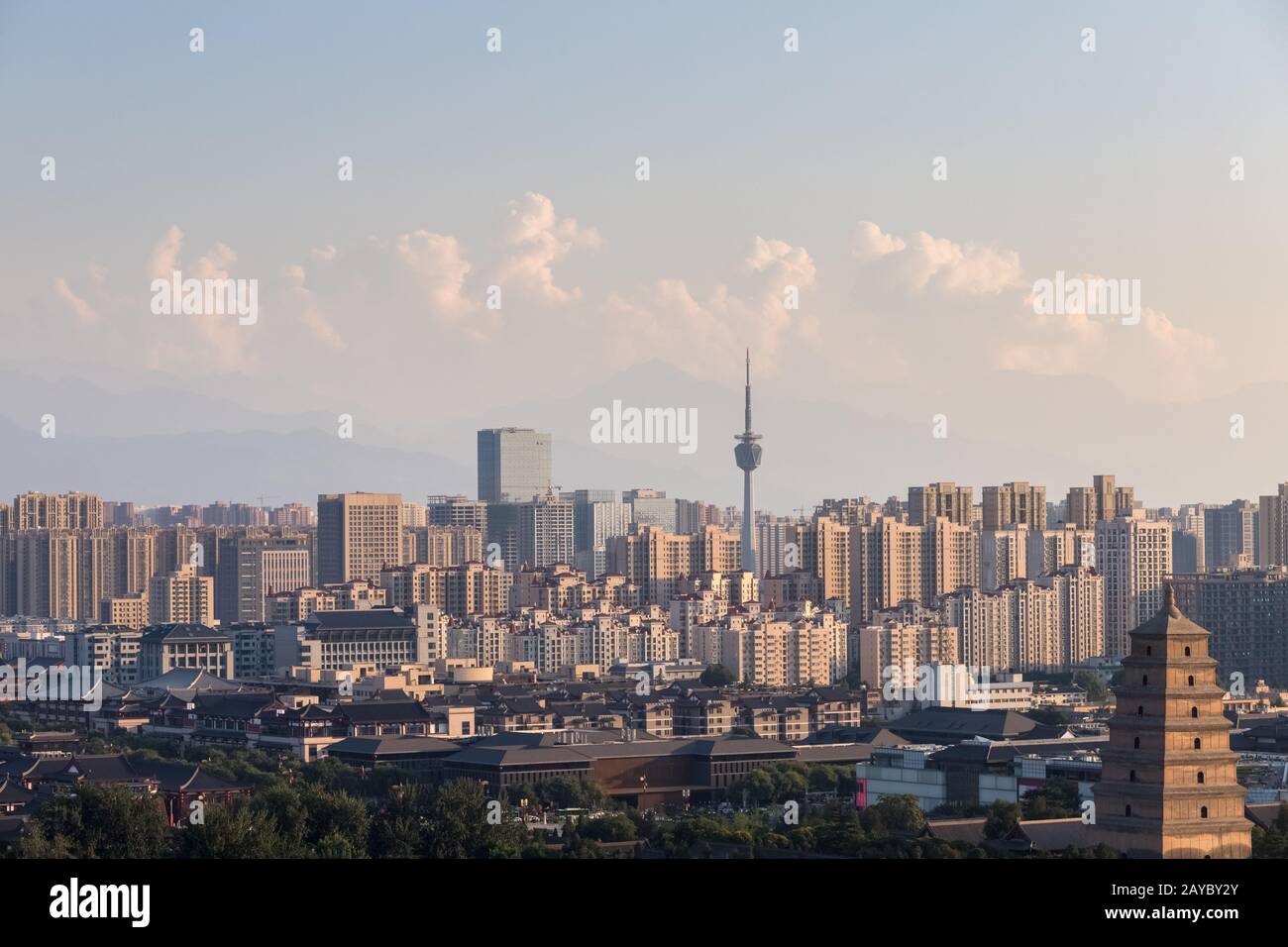 xian cityscape at dusk Stock Photo
