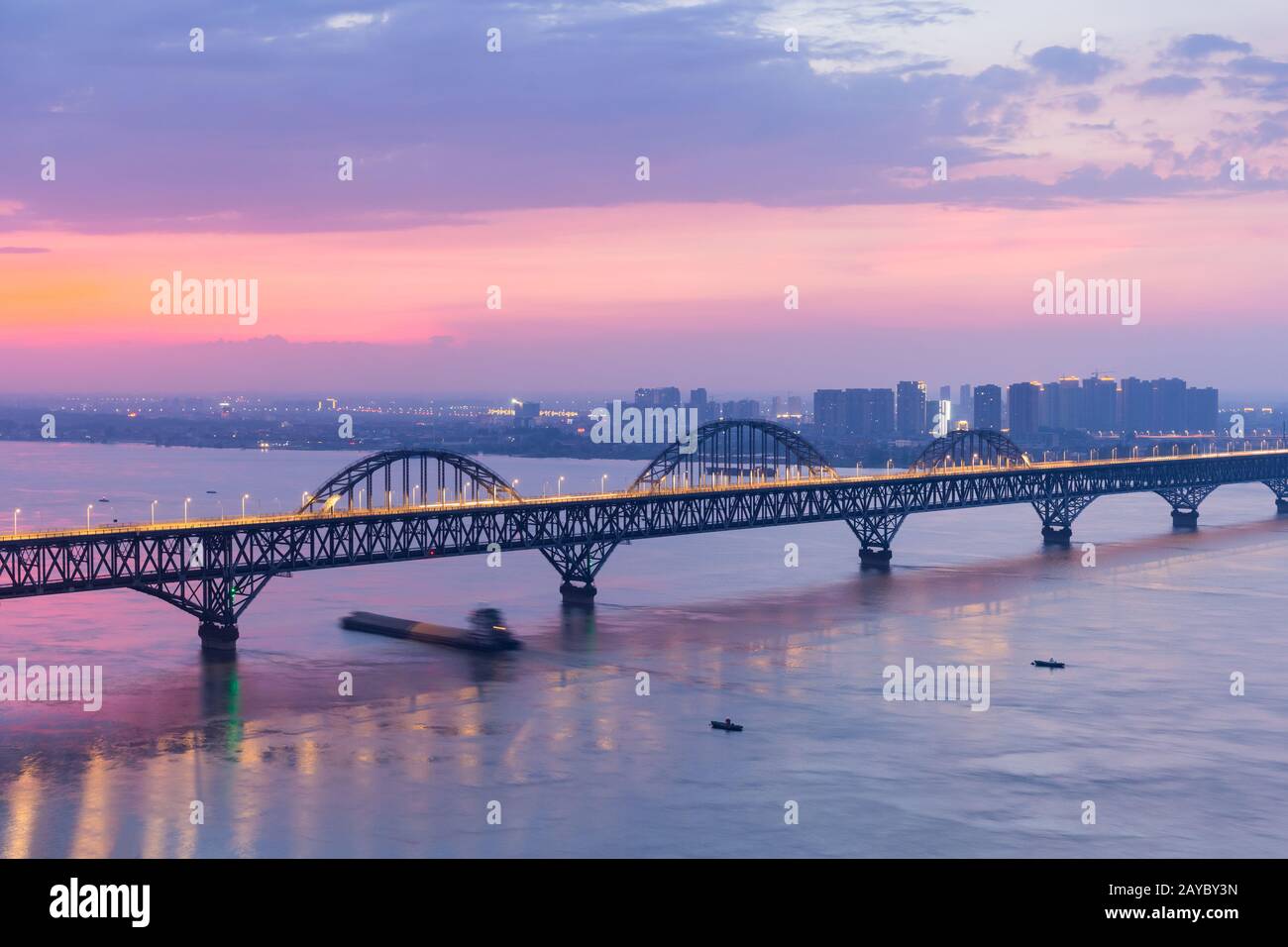 jiujiang combined bridge closeup in nightfall Stock Photo