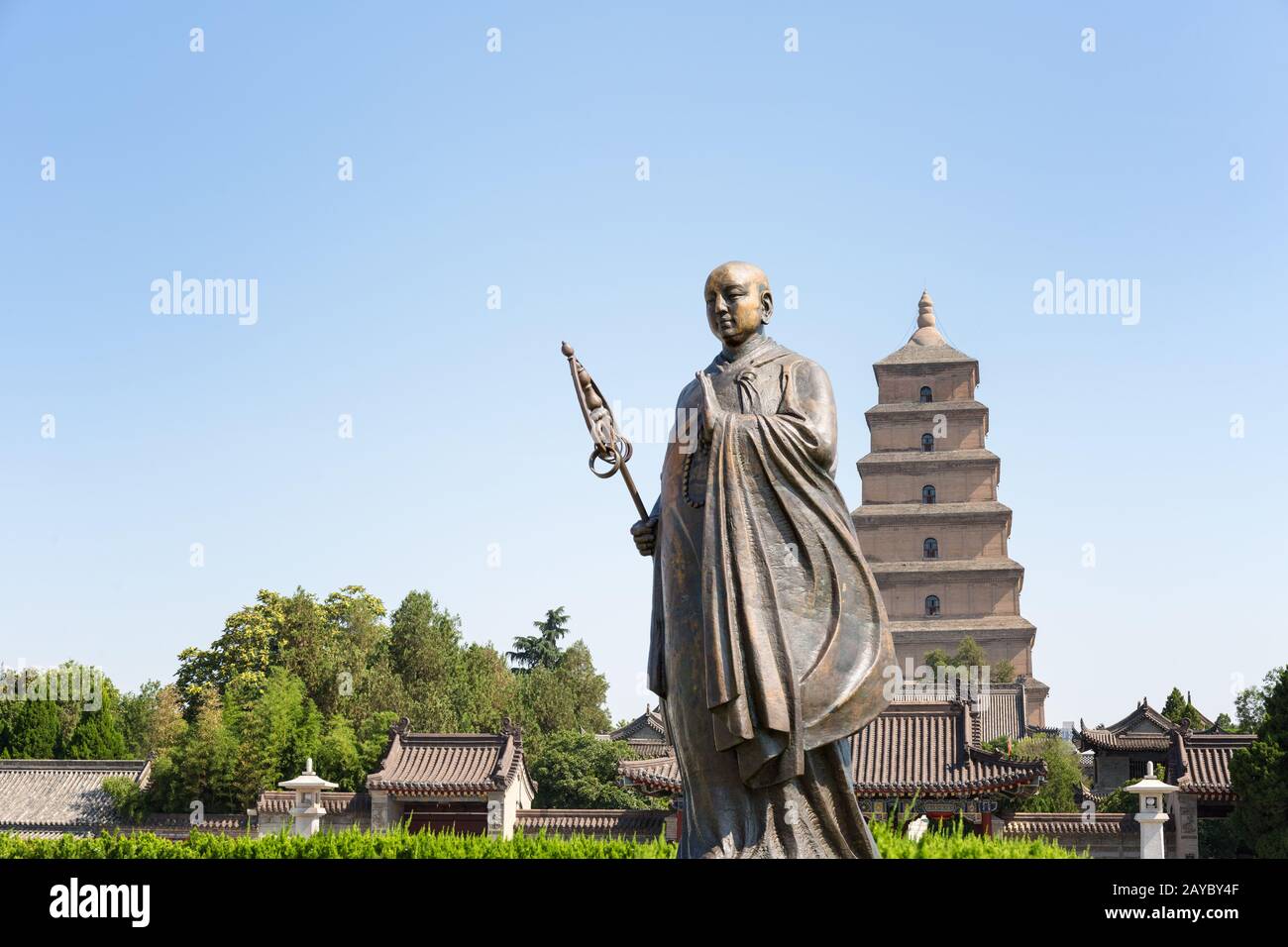 monk xuanzang statue in xian Stock Photo