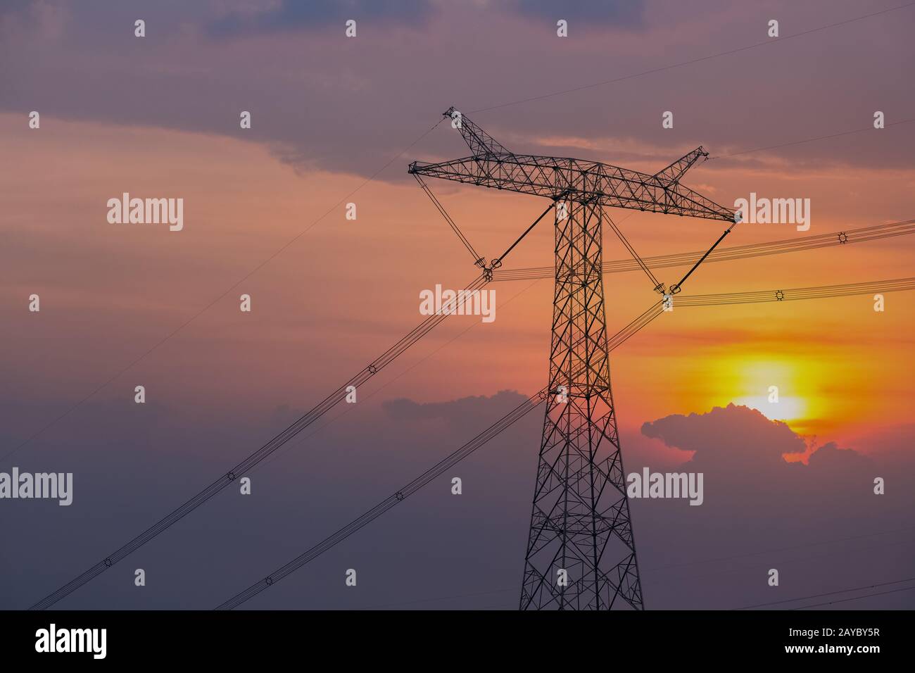 power transmission pylon in sunset Stock Photo