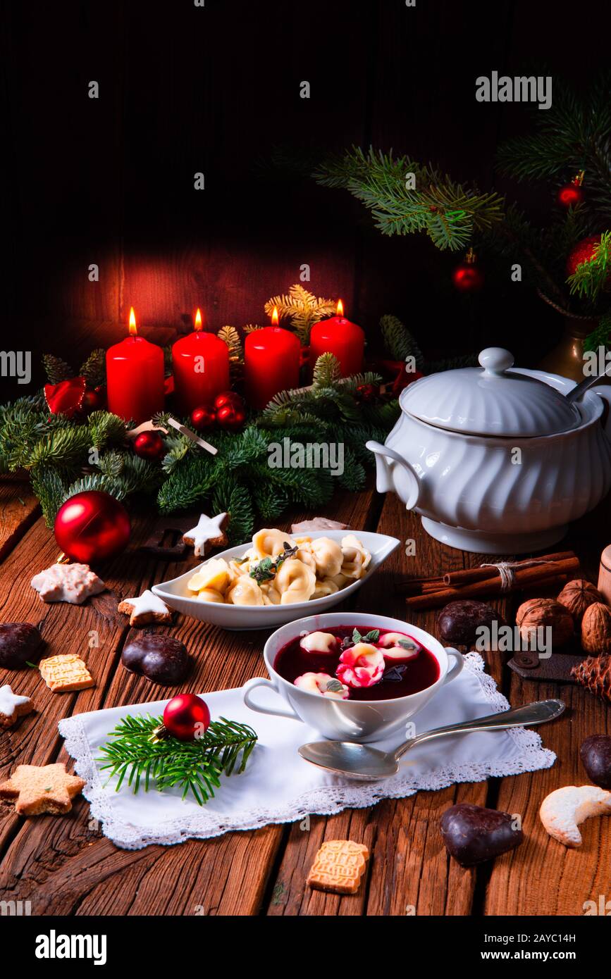 Traditional Polish Christmas Eve Borscht With Dumplings Stock Photo Alamy