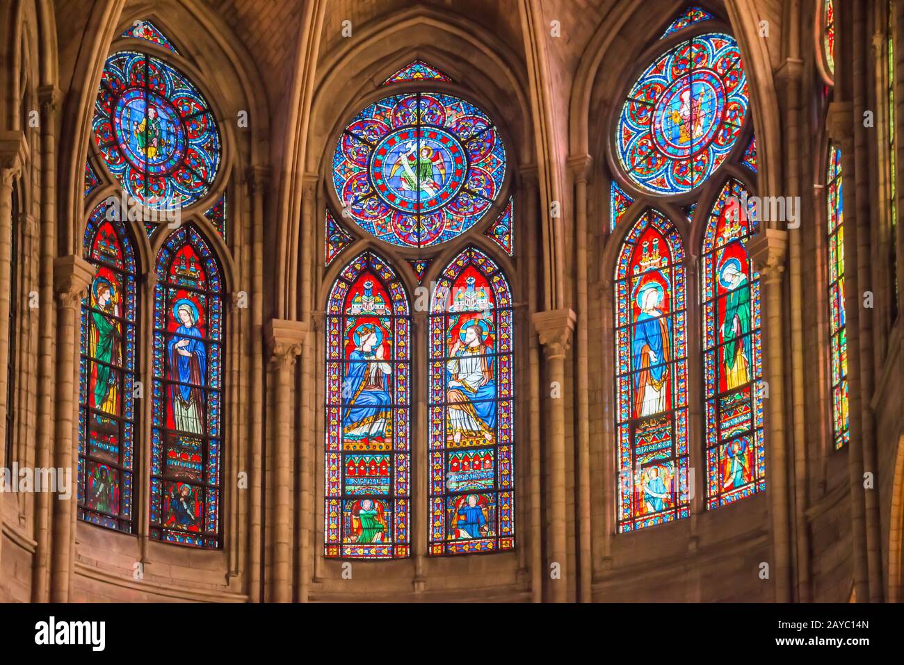Stained glass windows of NotreDame de Paris Stock Photo Alamy