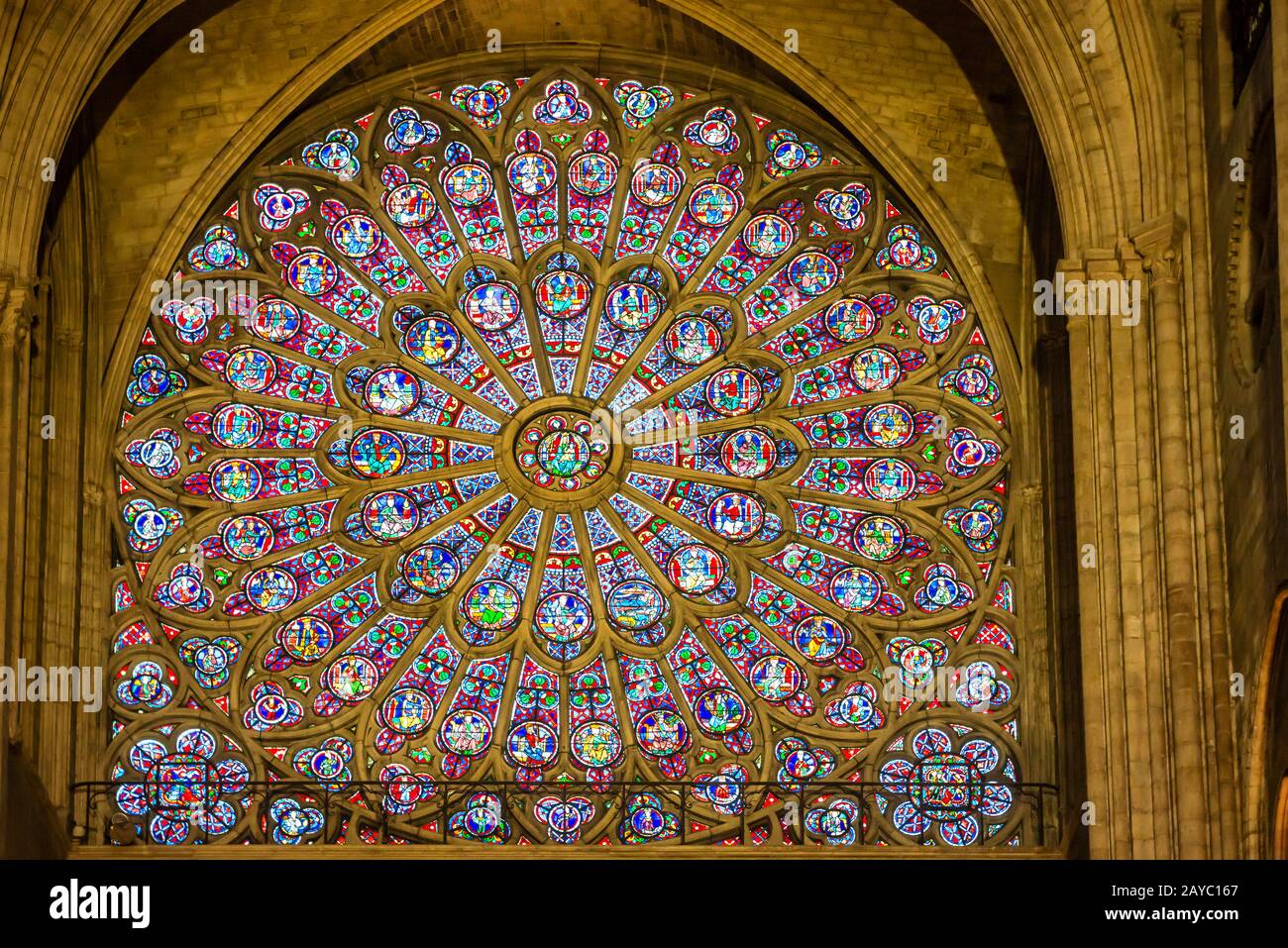 Stained glass window of cathedral NotreDame de Paris Stock Photo Alamy