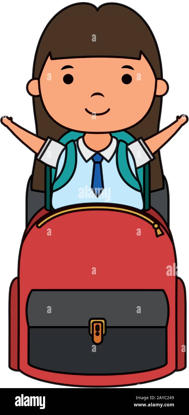 cute little student girl with schoolbag character Stock Vector Image ...