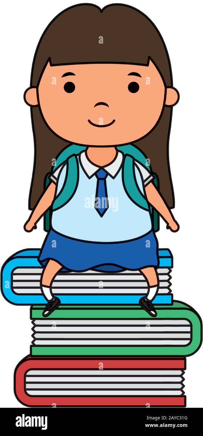 cute little student girl seated in books Stock Vector Image & Art - Alamy
