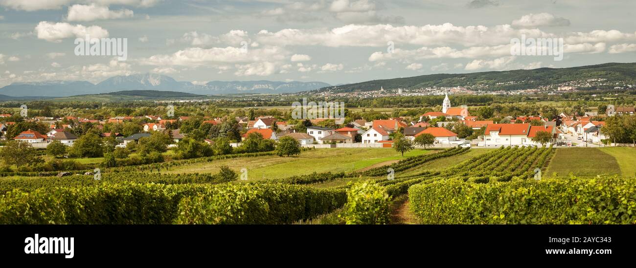 Village of Oslip with capital Eisenstadt and Leithagebirge in Burgenland Austria Stock Photo