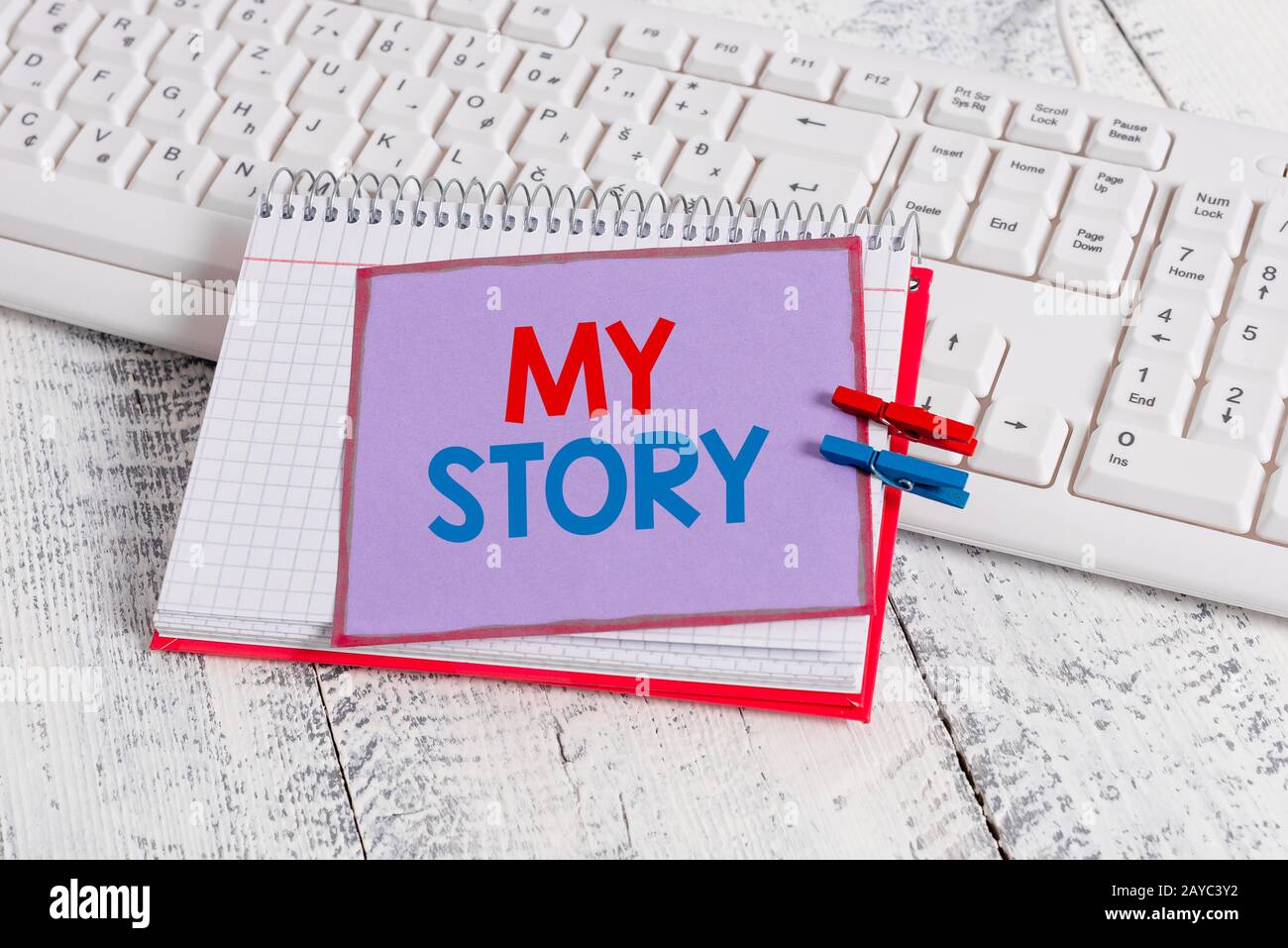 Word writing text My Story. Business concept for the things or situations that have happened to someone in life notebook paper r Stock Photo