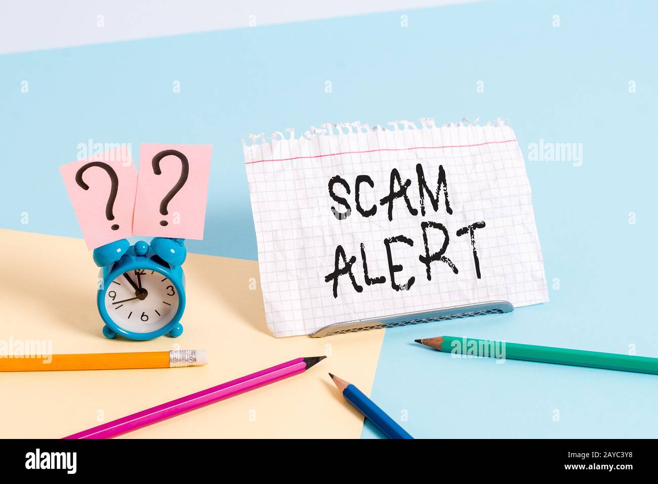 Handwriting text writing Scam Alert. Concept meaning unsolicited email that claims the prospect of a bargain. Stock Photo