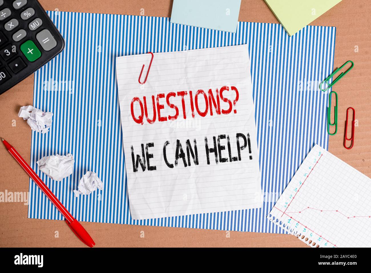 Text sign showing Questionsquestion We Can Help. Conceptual photo offering help to those who wants to know Striped paperboard no Stock Photo