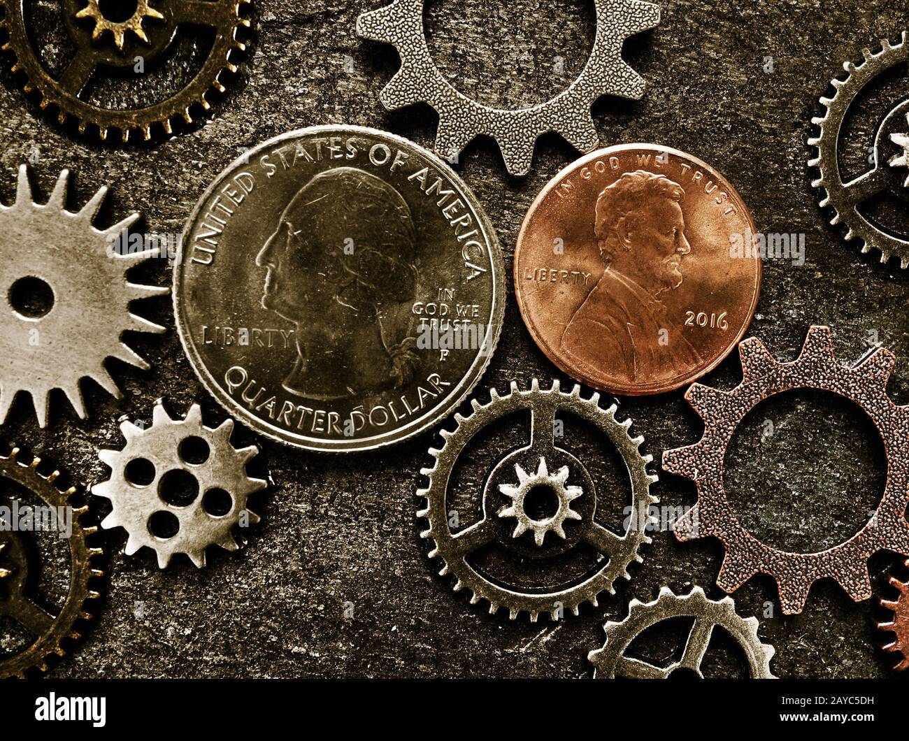 Money with gears Stock Photo Alamy