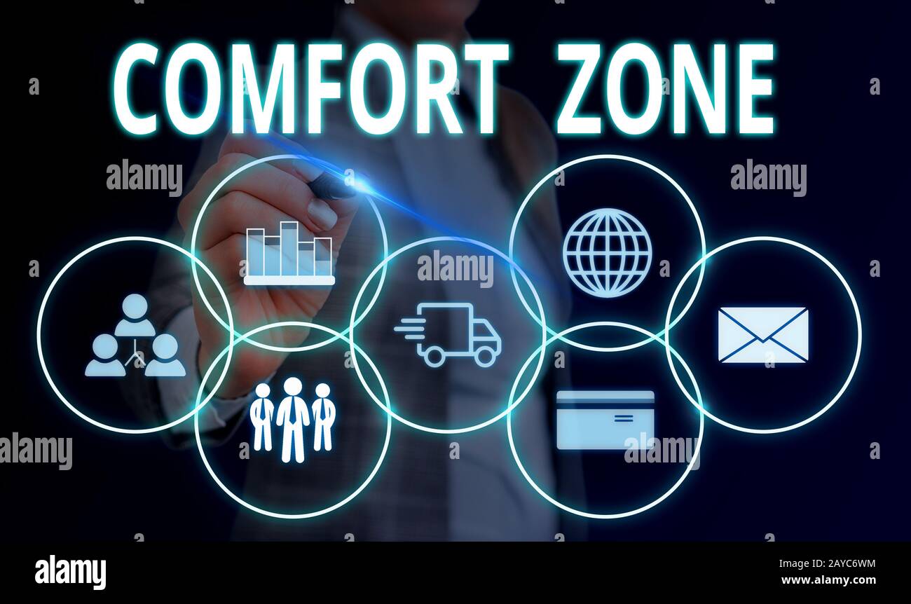 Handwriting Text Comfort Zone Concept Meaning A Situation Where One Feels Safe Or At Ease Have Control Woman Wear Formal Work S Stock Photo Alamy