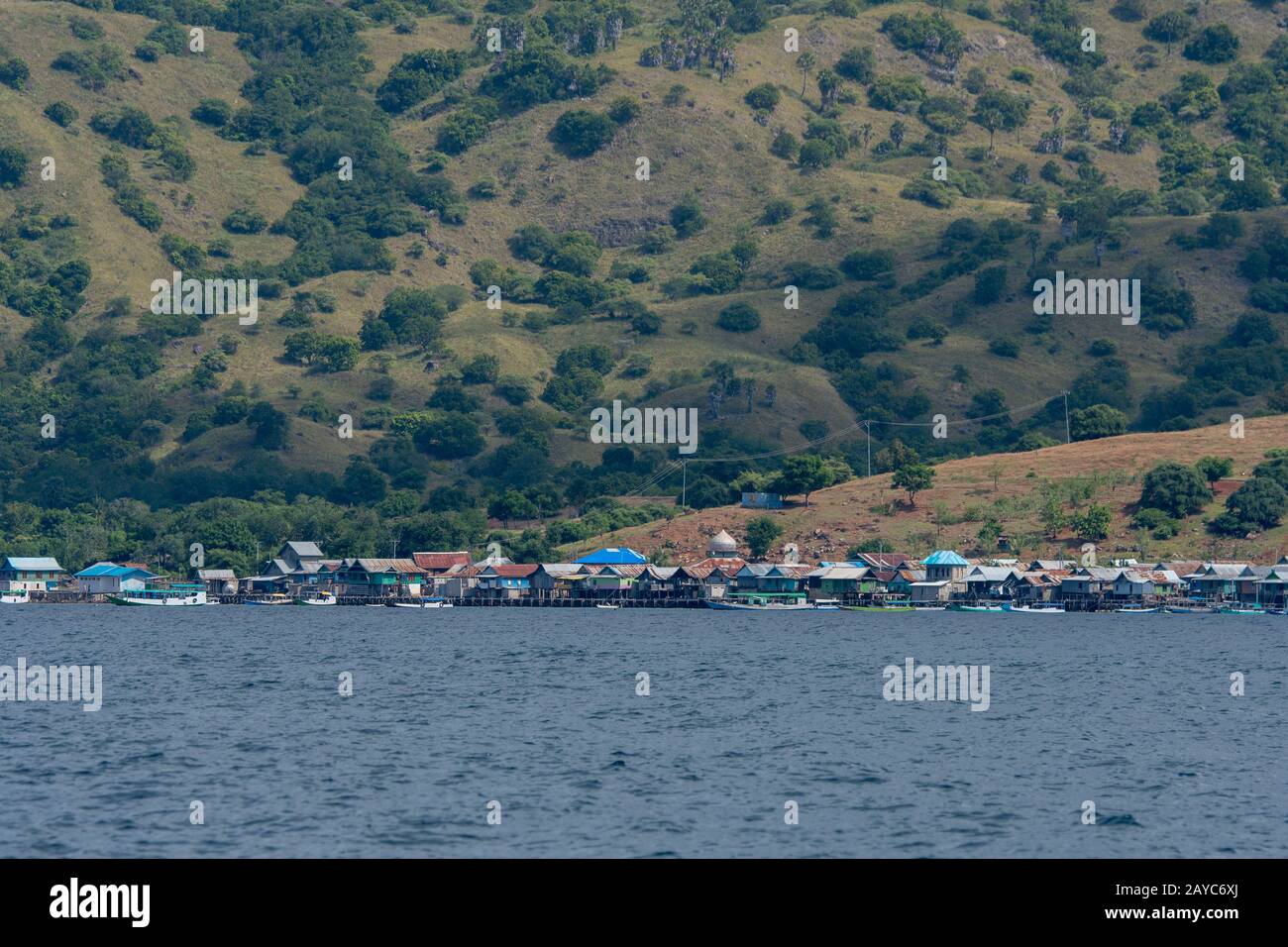 View of the village on Komodo Island part of Komodo National Park ...