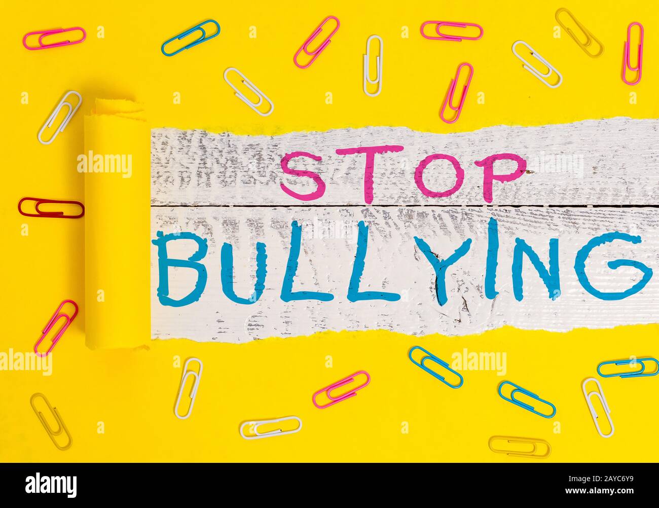 Writing note showing Stop Bullying. Business photo showcasing Fight and Eliminate this Aggressive Unacceptable Behavior. Stock Photo