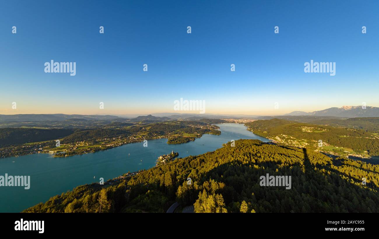 Lake and mountains at Worthersee Karnten Austria tourist spot Stock Photo