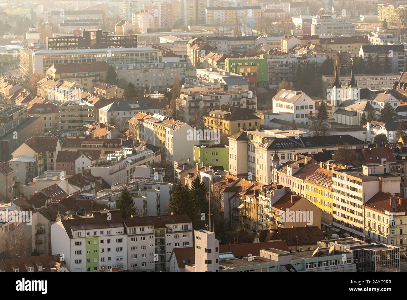 View at Graz city in spring from viewing point at the top of ...