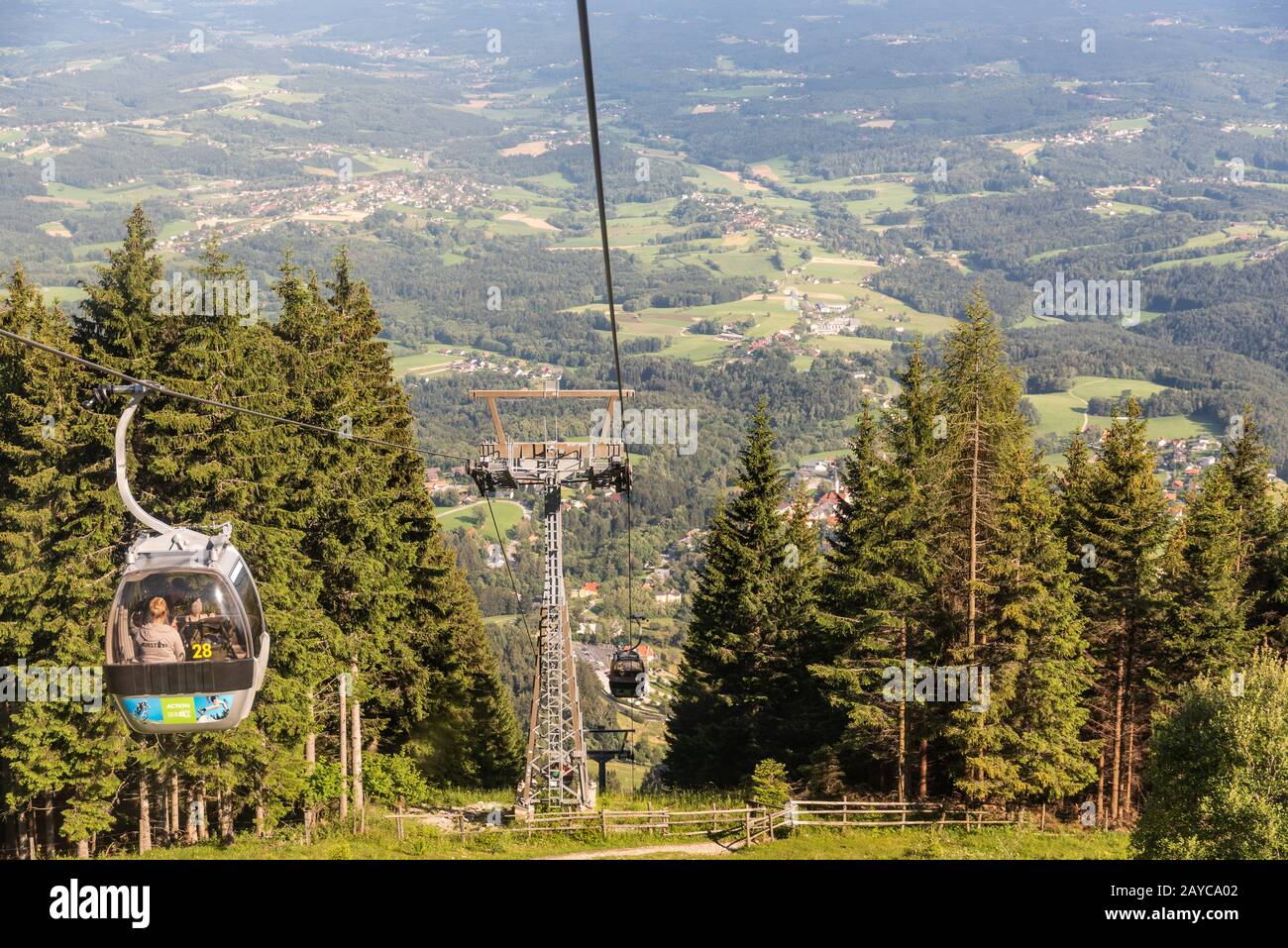 View from Gondola lift in Schockl Graz, on the way up Stock Photo
