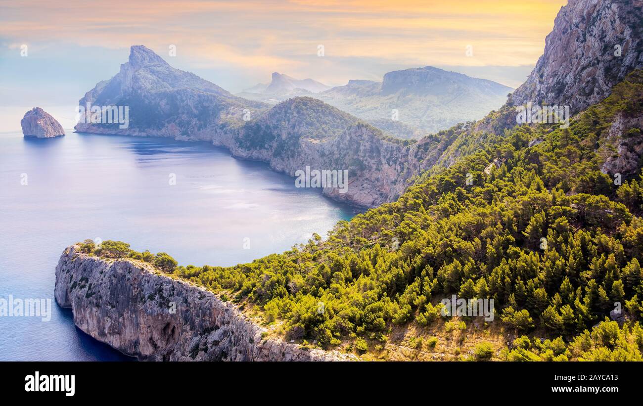 Viewpoint at the Mirador Es Colomer overseeing Formentor peninsula ...