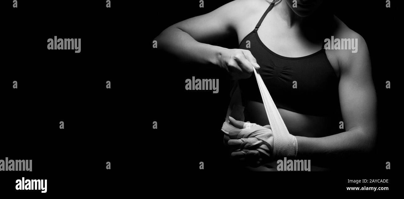 Woman preparing her hands for the fight. Stock Photo