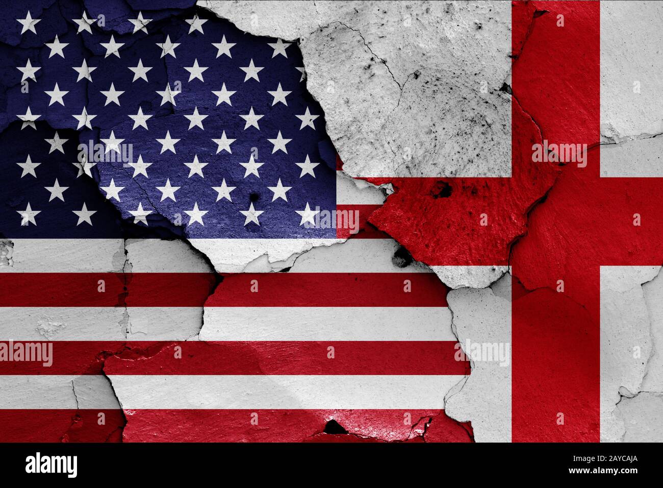 flags of USA and England painted on cracked wall Stock Photo - Alamy