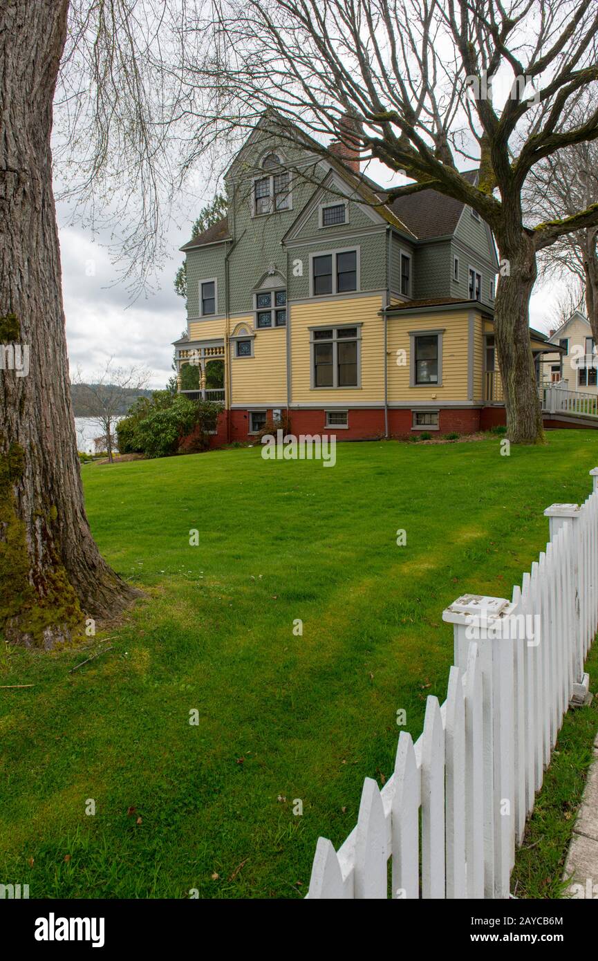 View of the Walker-Ames House in Port Gamble, a National Historic Landmark, in Kitsap County, Washington State, USA. Stock Photo