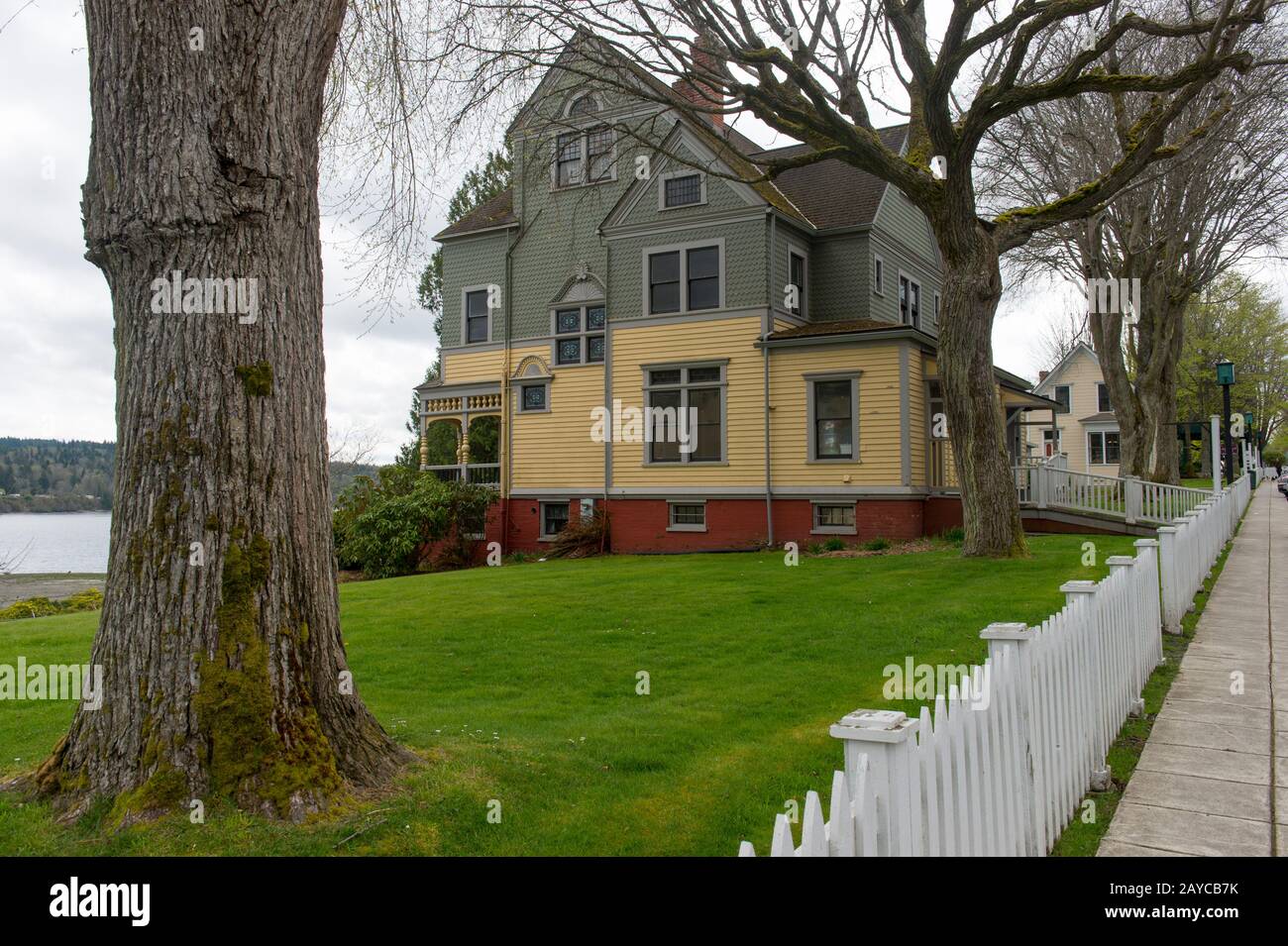View of the Walker-Ames House in Port Gamble, a National Historic Landmark, in Kitsap County, Washington State, USA. Stock Photo