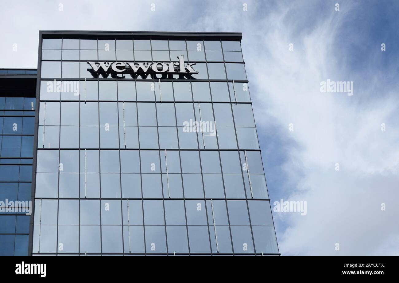 RALEIGH,NC/USA - 09-04-2019: wework offices, which offers shared coworking space, in Raleigh, NC Stock Photo