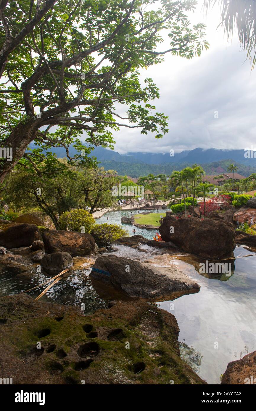 View from the bar of the Hanalei Bay Resort in Princeville on the Hawaiian Island of Kauai