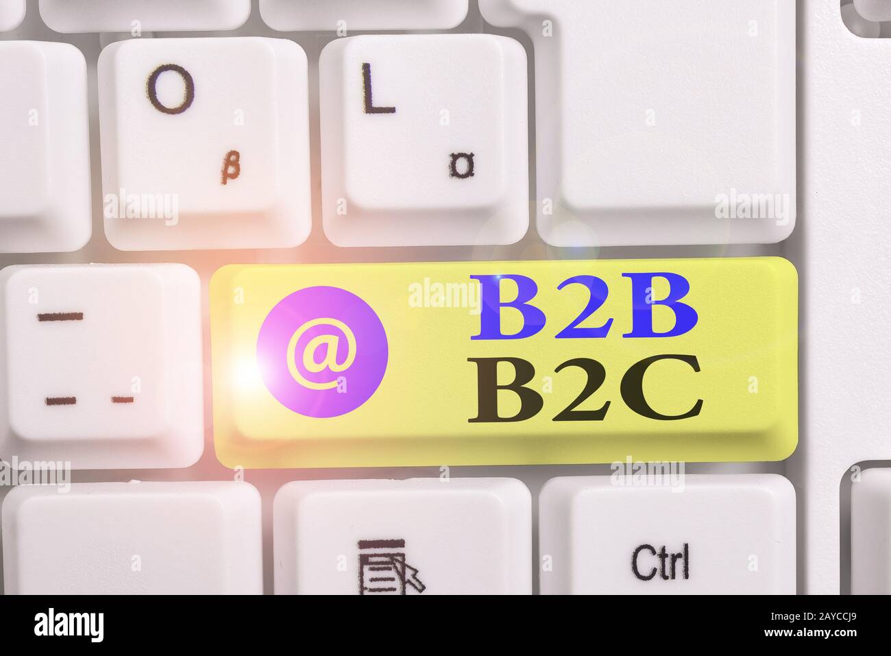 Writing note showing B2B B2C. Business photo showcasing two types for sending emails to other showing Outlook accounts White pc Stock Photo