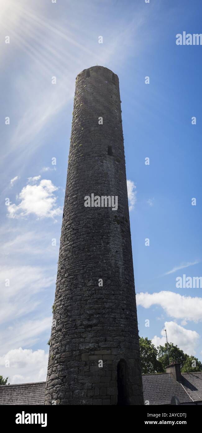 Old tower at the cementery of kells Stock Photo
