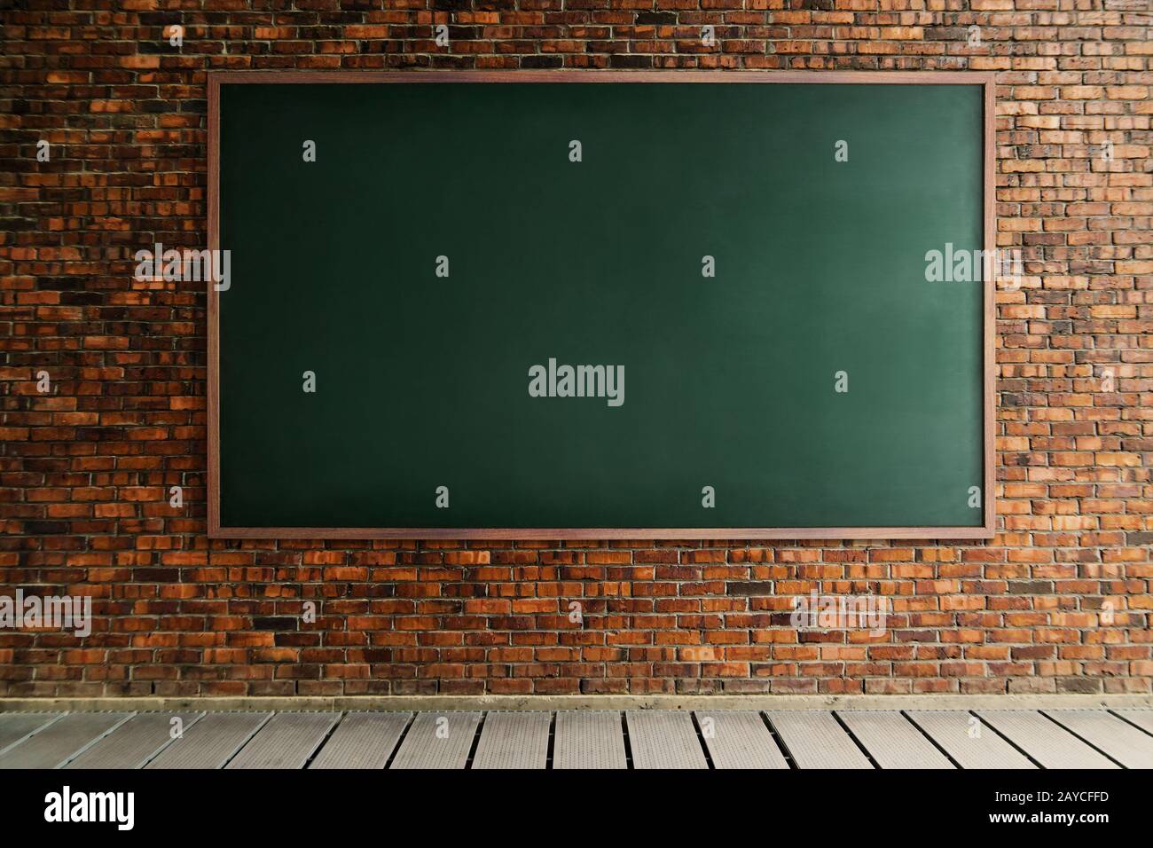 Square black chalk board texture empty blank with wooden frame. Stock Photo