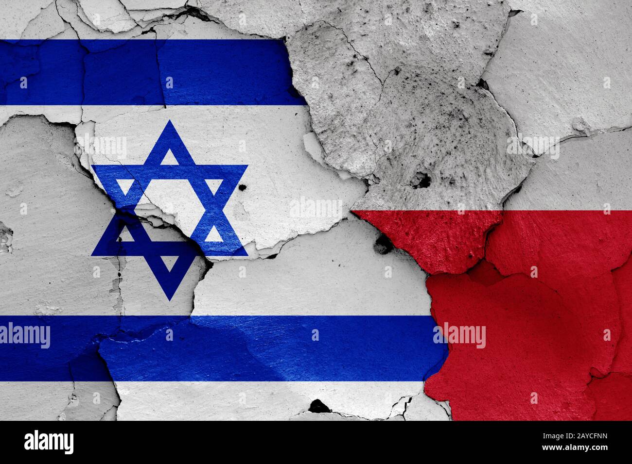 flags of Israel and Poland painted on cracked wall Stock Photo - Alamy