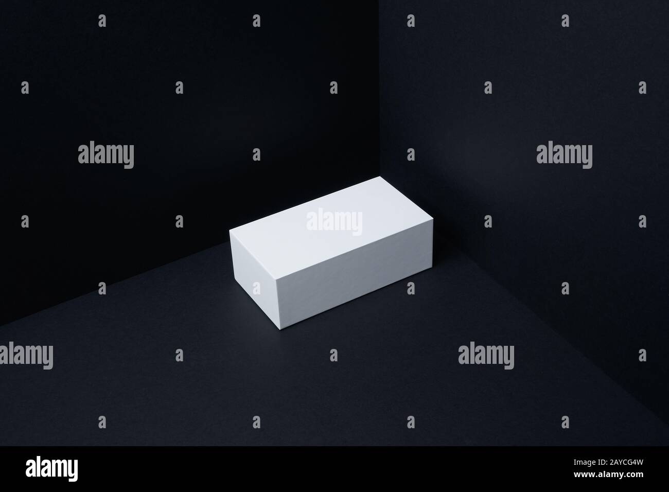 White box on mockup three dimensional black background Stock Photo