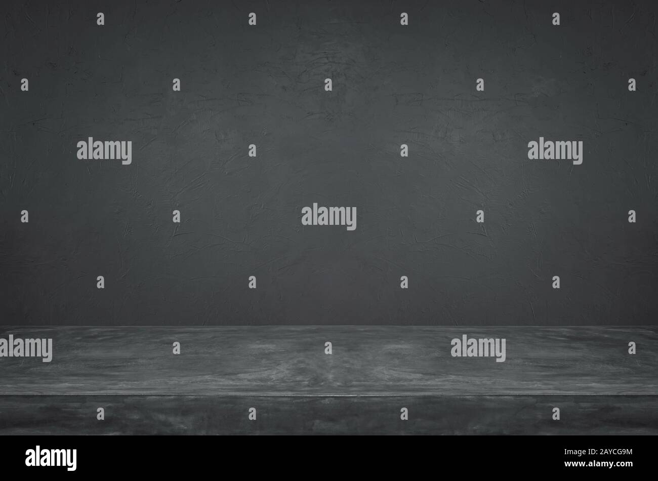 Empty grunge dark cement wall and table top background Stock Photo