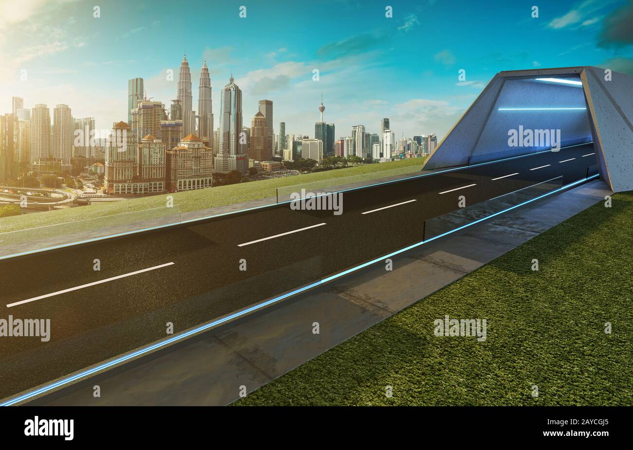 Empty asphalt road with tunnel Stock Photo