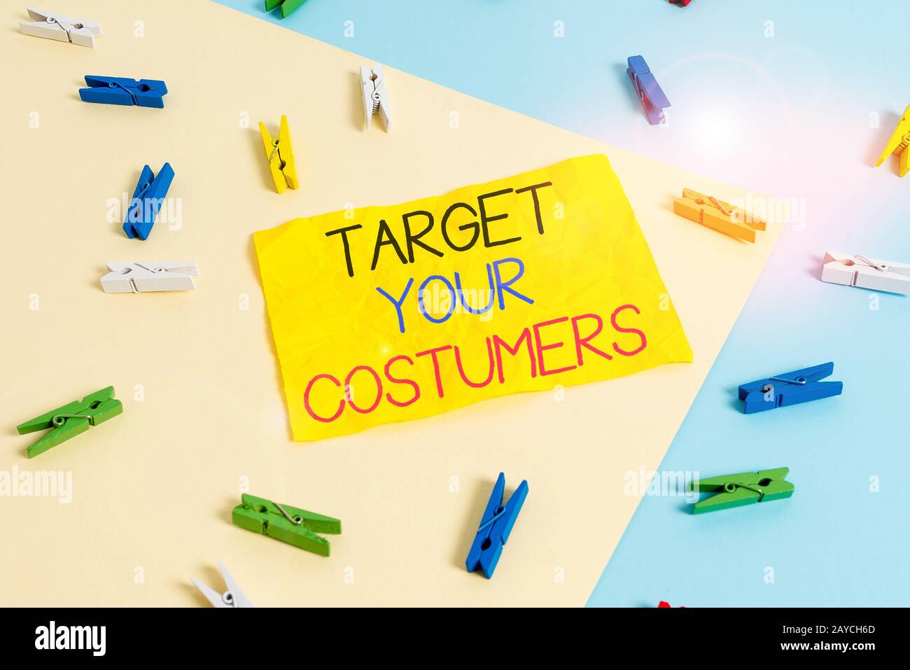 Handwriting text writing Target Your Costumers. Concept meaning Specific Range and Interest Potential Users and Buyers Colored c Stock Photo