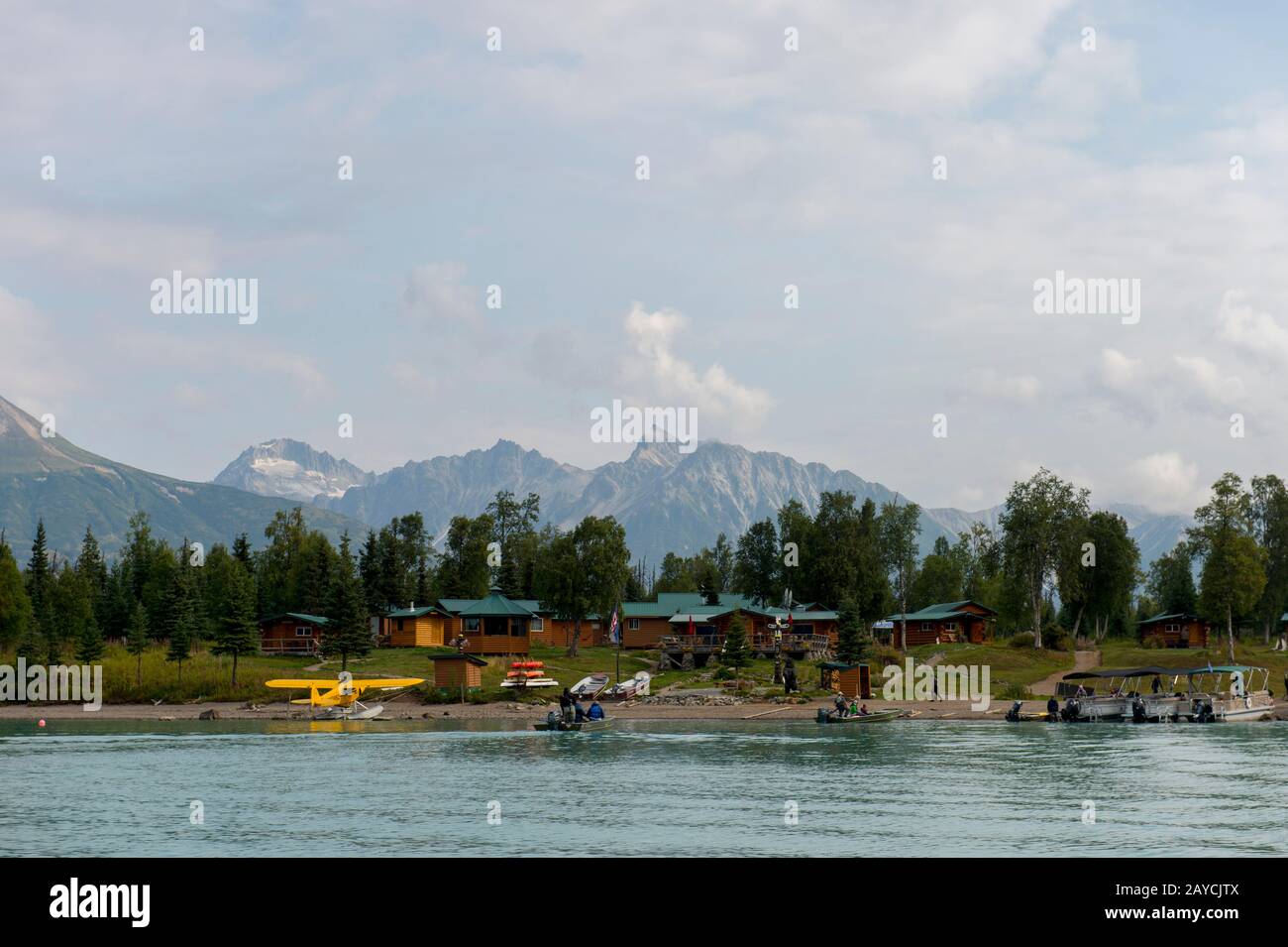 View of Redoubt Mountain Lodge on Lake Crescent in Lake Clark National ...