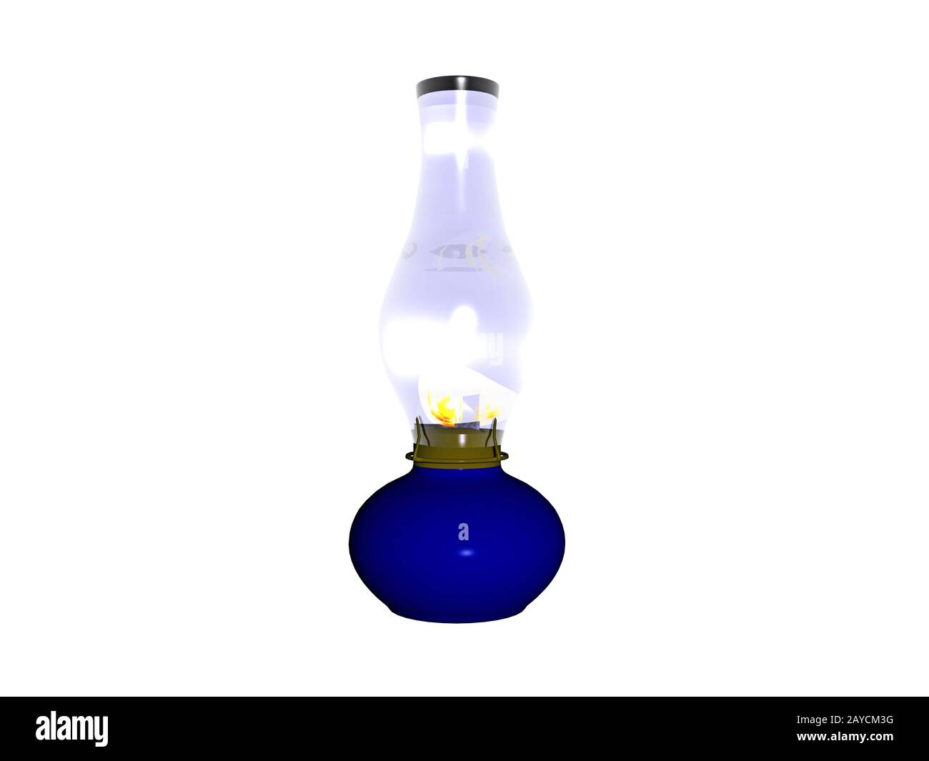 blue oil lamp with glass cylinder Stock Photo