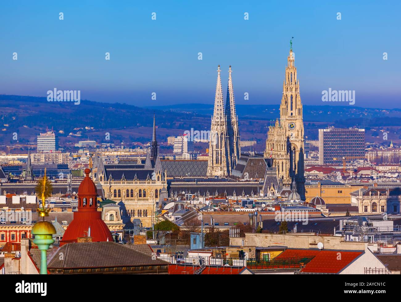 Cityhall and Votivkirche in Vienna Austria Stock Photo