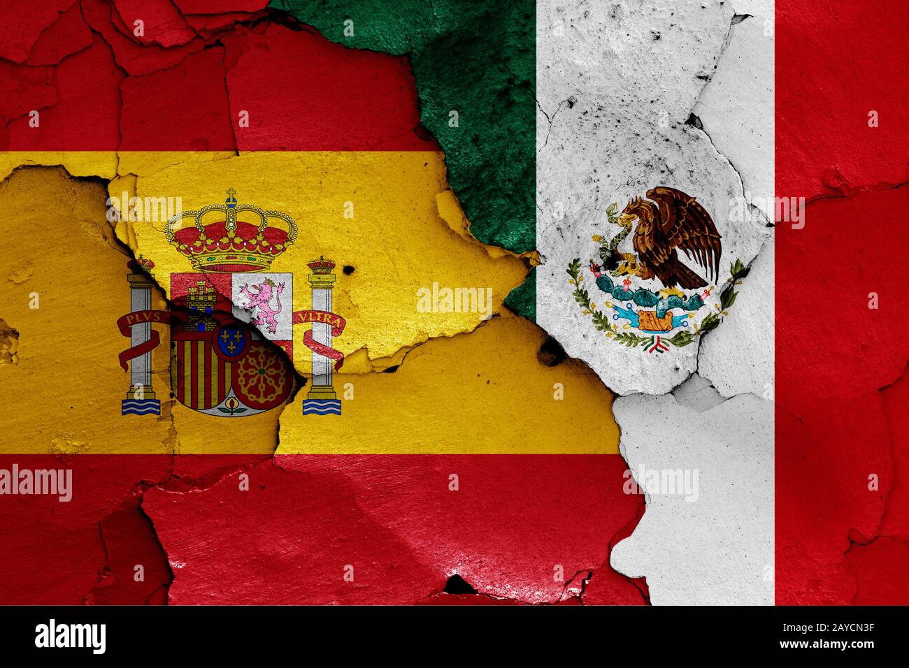 flags of Spain and Mexico painted on cracked wall Stock Photo - Alamy