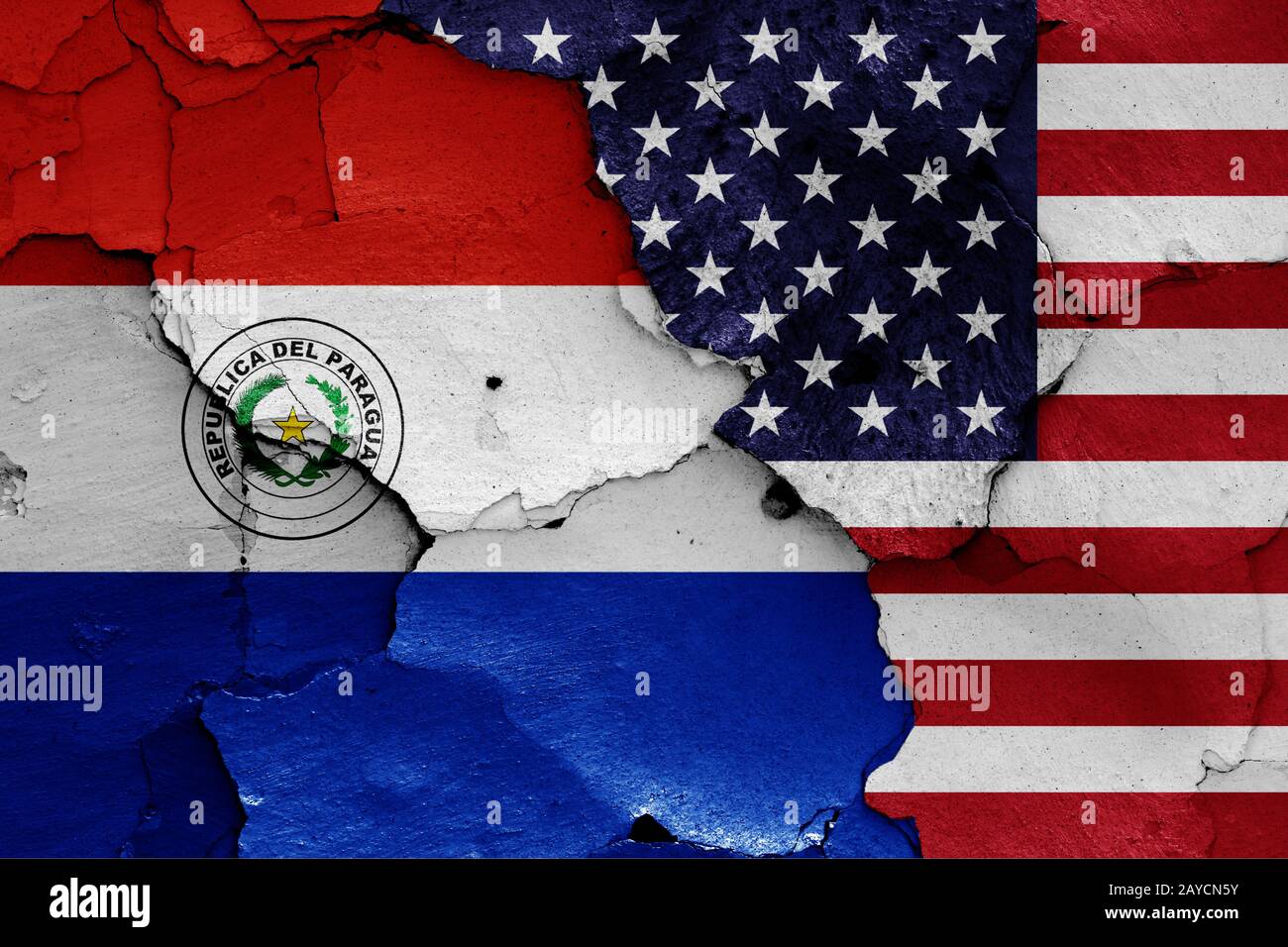 flags of Paraguay and USA painted on cracked wall Stock Photo - Alamy