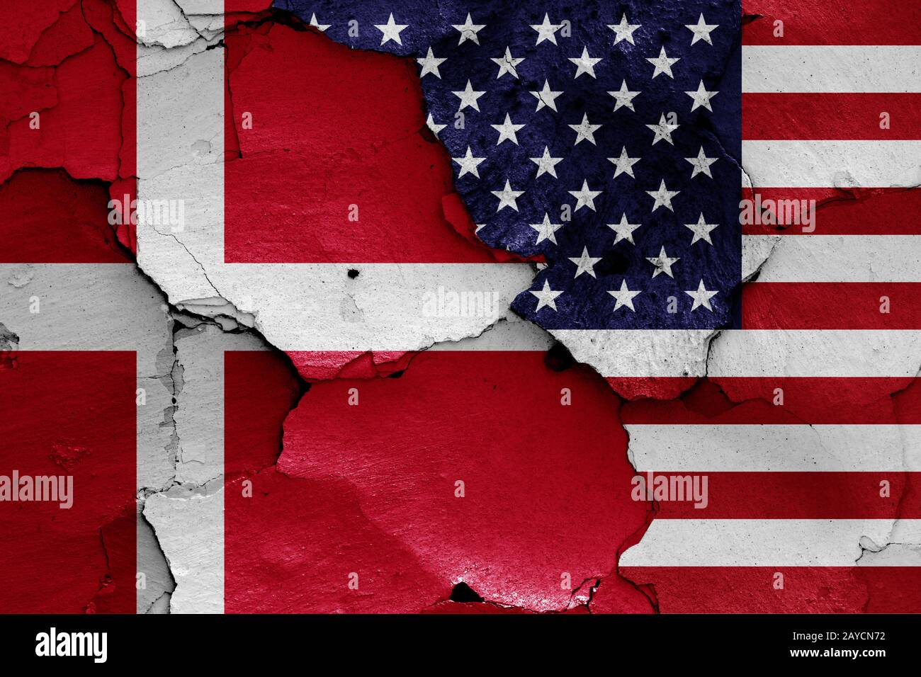 flags of Denmark and USA painted on cracked wall Stock Photo - Alamy