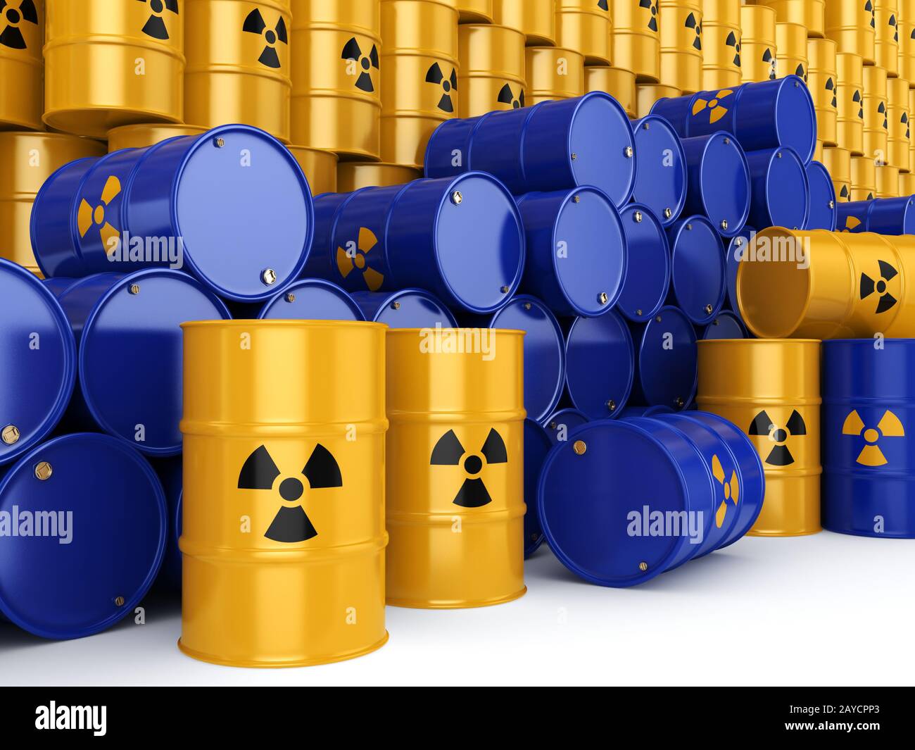 3D rendering radioactive barrels Stock Photo - Alamy